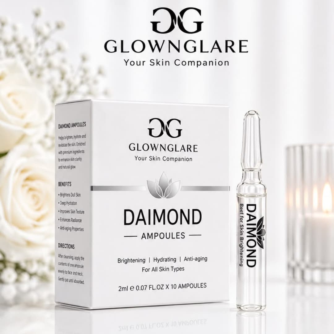 GlowNGlare Diamond Ampoules – Brightening, Hydrating & Anti-Aging Facial Serum | 10 × 2ml