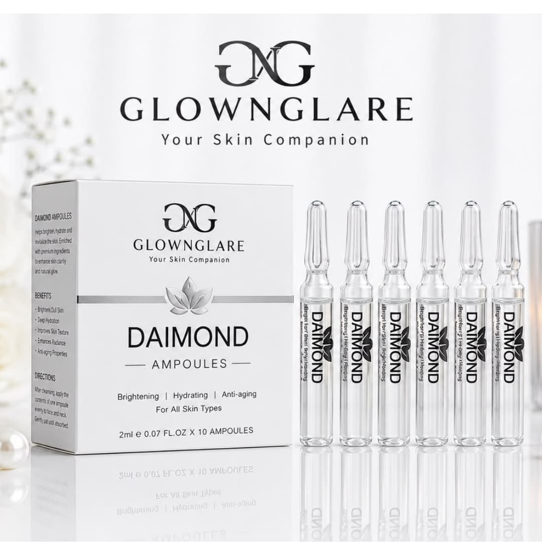 GlowNGlare Diamond Ampoules – Brightening, Hydrating & Anti-Aging Facial Serum | 10 × 2ml